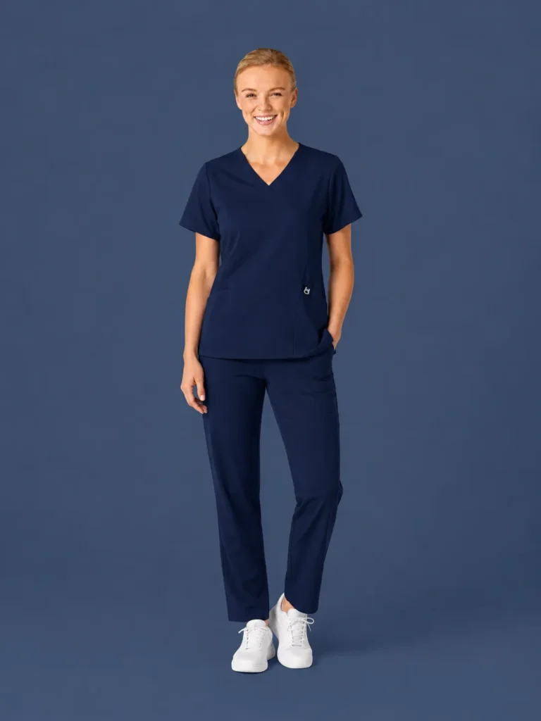 Žena u teget medicinskoj uniformi
